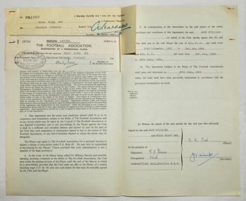 Charlton Athletic. Original official four page agreement/contract between Brian Rigby Ord and Jack Phillips, Secretary of Charlton Athletic to play for Charlton for the 1957/58 season. Signed by Ord and Phillips in ink and dated 16th November 1957 and wit