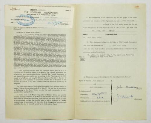 Charlton Athletic. Original official four page agreement/contract between John Henderson and Jack Phillips, Secretary of Charlton Athletic to play for Charlton for the 1960/61 season. Signed by Henderson and Phillips in ink and dated 9th May 1960 and witn