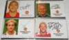 Manchester United F.C. Selection of sixteen official United colour 'half' club cards. Each signed by the player featured. Signatures are Simpson, Culkin (two different), Cruyff, Smith, Eagles, Silvestre, Curtis, Fletcher, Fangzhou, Ferdinand, Evra, Greeni