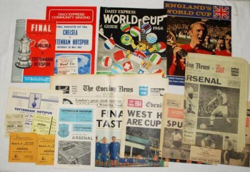 Tottenham Hotspur football tickets, programmes, newspapers etc. 1960s. A small selection of ephemera including an official programme, match ticket and Community Singing sheet for the F.A. Cup final v Chelsea at Wembley 1967, other tickets for home matches