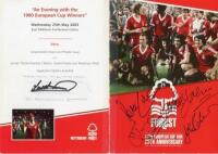 Nottingham Forest F.C. Official folding menu for the 25th Anniversary dinner held on 25th May 2005 to celebrate Nottingham Forest winning the European Cup in season 1979/80. The menu is fully signed by all the players who played in the competition. Includ