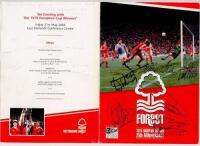 Nottingham Forest F.C. Official folding menu for the 25th Anniversary dinner held on 21st May 2004 to celebrate Nottingham Forest winning the European Cup in season 1978/79. The menu is fully signed by all the players who played in the competition. Includ