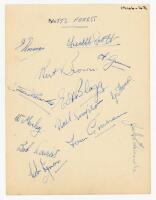 Nottingham Forest F.C. 1946/47. Album page nicely signed in ink by thirteen members of the team. Signatures are G. Brown, Scott, B. Brown, Gunn, Barks, Blagg, Thomas, Morley, Simpson, Davies, Graham, Lyman and Edwards. Previously sold by T. Vennett-Smith 