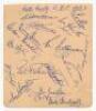 Notts County F.C. 1952/53. Large album page signed in ink by sixteen members of the Notts County team. Signatures are Adamson, I. McPherson, Johnston, Baxter, Deans, Bradley, Leuty, K. McPherson, Evans, Edwards, Crookes, Robinson, Smith, Broome, Jackson a