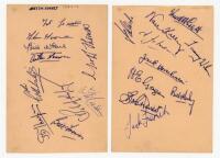 Nottingham Forest F.C. 1952/53. Two album pages signed in ink by twenty players. Signatures include Moore, Whare, Thomas, Collindridge, McKinley, Farmer, Scott, Wilson, Hutchinson, Gager, Morley etc. Light creasing, otherwise in good condition - football