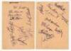 Nottingham Forest F.C. 1952/53. Two album pages signed in ink by twenty players. Signatures include Moore, Whare, Thomas, Collindridge, McKinley, Farmer, Scott, Wilson, Hutchinson, Gager, Morley etc. Light creasing, otherwise in good condition - football