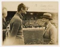 Albert Iremonger. Notts County F.C. 1921. Original sepia press photograph of Iremonger being introduced to the Prince of Wales (later Edward VIII), for the match v Clapton Orient played at Meadow Lane, 30th April 1921. The photograph is signed in ink 'To 