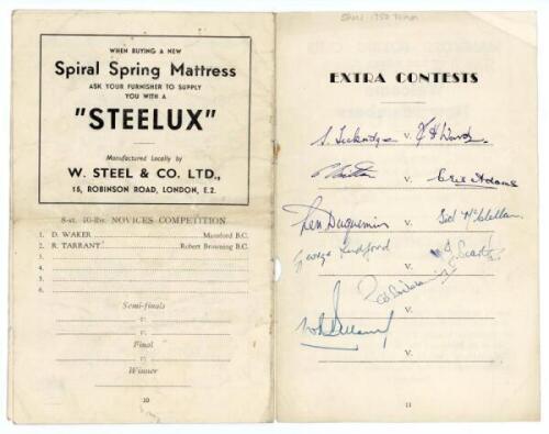 Tottenham Hotspur 1949/50. Mansford Boxing Club. 'Boxing Tournament' programme in aid of The London Chest Hospital Association at York Hall, Bethnal Green on 2nd February 1950. Signed to the back inside cover entitled 'Extra Contests' by ten Spurs players