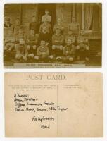 'Bolton Wanderers A.F.C. 1904-5'. Early original sepia real photograph postcard of the Bolton Wanderers team seated and standing in rows wearing football attire. Printed title to lower margin. Players' names neatly annotated in ink to verso including D. D