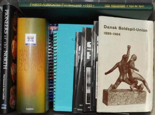 Football publications. Box comprising sixteen titles including 'Dansk Boldspil-Union 1889-1964', Copenhagen 1964. Minor soiling to wrappers, otherwise in good condition. 'Famous Association Footballers 1895'. Yore Publications 1997. Limited edition of 250