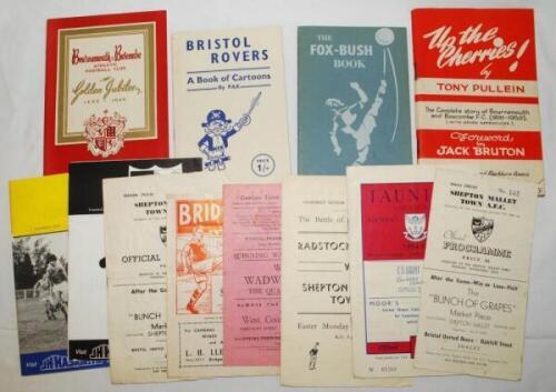 West Country football booklets, handbooks and programmes 1950s. Booklets include 'Bournemouth & Boscombe Athletic Golden Jubilee 1899-1949'. 'Up the Cherries!', Tony Pullen, Bournemouth 1959. 'The Fox-Bush Book', John Coe, Bristol 1952. 'Bristol Rovers. A