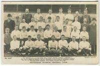 Tottenham Hotspur F.C. 1904/05. Rare early mono real photograph postcard of the team playing staff and officials, standing and seated in rows, with title 'Tottenham Hotspur Football Team' and players names to lower border. Postcard by Beagles & Co. No. 33