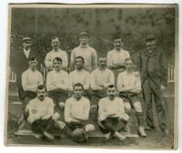 Tottenham Hotspur F.C. c1907. Rare early mono real photograph plainback postcard of the team two officials, standing and seated in three rows. A plainback postcard, publisher unknown. The postcard unusually measures 4.5"x3.75". Light crease to right hand 