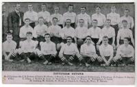 Tottenham Hotspur F.C. 1908/09. Rare early mono printed postcard of the team and officials, standing and seated in rows, with title and players names printed to lower border. Publisher unknown. Postally unused. Light wear to corners, some wear to image wi