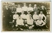 Tottenham Hotspur F.C. 1906/07. Early mono real photograph postcard of eight members of the 1901 F.A. Cup winning team plus others who re-formed to play in a Benefit match for Sam Mountford, a trainer at the club. The team and officials, standing and seat