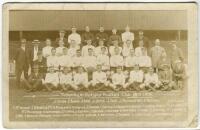 Tottenham Hotspur 1913/14. Early sepia real photograph postcard of the team and officials, standing and seated in rows, with title and players names printed to lower border. F.W. Jones, Tottenham. Postally unused. Rare. Some wear and slight rounding to c