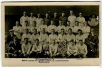 Tottenham Hotspur F.C. 1919/20. Mono real photograph postcard of the team and officials standing and seated in rows, with title printed to lower border 'Tottenham Hotspur F.C.. Winners- League II Division, Norwich Charity Cup, London Combination. Season 1