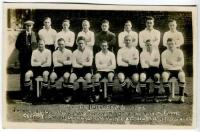 Tottenham Hotspur F.C. 1924/25. Mono real photograph postcard of the team and trainer, standing and seated in rows, with title and players names printed to lower border. W.J. Crawford 1924/25. Postally unused. Good/very good condition - football
