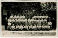 Tottenham Hotspur F.C. 1935/36. Mono real photograph postcard of the playing staff, officials and directors, standing and seated in rows, with title to lower border. W.J. Crawford of Edmonton. Postally unused. Good/very good condition - football