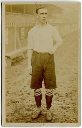 William Alexander Berry. Tottenham Hotspur 1903-1906. Early sepia real photograph postcard of Berry, full length, in Spurs attire. Title to lower border 'W. Berry. Tottenham Hotspurs' and 'no. 85'. 'F.W. Jones' of Tottenham. Postally unused. Odd minor fau