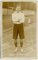 Oliver Burton. Tottenham Hotspur 1904-1909. Early mono real photograph postcard of Burton, full length, in Spurs attire. Title to lower border 'O. Burton. Tottenham Hotspur'. Jones Bros, Tottenham. Postally unused. Good condition - football