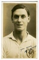 Alfred Jennings. Tottenham Hotspur 1923-1924. Excellent mono real photograph postcard of Jennings, half length, in Spurs shirt. Very nicely signed in ink 'Yours sincerely, Alf Jennings'. 'W.J. Crawford of Edmonton'. Very good condition Postally unused. A