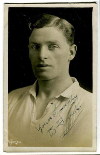 William French. Tottenham Hotspur 1918-1922. Excellent mono real photograph postcard of French, half length, in Spurs shirt. Very nicely signed in ink 'Yours sincerely W. French'. 'W.J. Crawford of Edmonton'. Very good condition Postally unused. A rare s