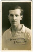 James Mitchell Archibald. Tottenham Hotspur 1919-1921. Sepia real photograph postcard of Archibald, half length, in Spurs shirt. Signed in ink 'Yours sincerely'. W.J. Crawford of Edmonton 1920. Very good condition Postally unused - football