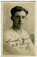 Hugh Harper Lorimer. Tottenham Hotspur 1919-1921. Sepia real photograph postcard of Lorimer, half length, in Spurs shirt. Signed in ink 'Sincerely yours'. W.J. Crawford of Edmonton 1920. Very good condition Postally unused. Rare - football