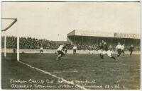 Tottenham Hotspur F.C. 1906. 'Southern Charity Cup. Replayed Semi-Final. Arsenal v Tottenham Hotspur at Plumstead 28.4.06'. Action real photograph postcard from the match with large crowd in attendance. Publisher unknown. Very good condition. Exceptionall