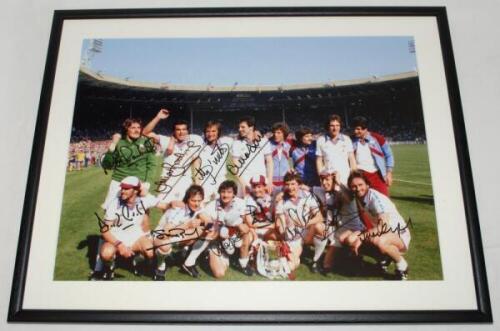 West Ham United. F.A. Cup Winners 1980. Large colour photograph of the West Ham team celebrating winning the F.A. Cup Final, Wembley, 10th May 1980. Signed to the photograph eleven West Ham players including Parkes, Brooking, Bonds, Devonshire, Allen, Ste