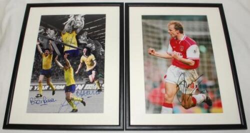 Arsenal F.C. signed photographs. Four colour framed and glazed photographs including a photomontage of the three scorers, Brian Talbot, Frank Stapleton and Alan Sunderland, and the captain, Pat Rice holding aloft the trophy when Arsenal won the F.A. Cup i