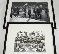 Liverpool F.C. 1960s-1980s. Four framed and glazed signed photographs of Liverpool teams and players. Mono photograph of the 1962 team, boldly signed by Byrne, Yeats, Lawrence, Milne Hunt, A'Court and Callaghan. Overall 13"x11". Players celebrating on the