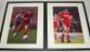 Liverpool F.C. 1960s-1980s. Four framed and glazed signed photographs of Liverpool teams and players. Mono photograph of the 1962 team, boldly signed by Byrne, Yeats, Lawrence, Milne Hunt, A'Court and Callaghan. Overall 13"x11". Players celebrating on the - 2