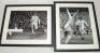 Leeds United F.C. 1970s. Two signed mono framed photograph of Leeds players in match action. One of Norman Hunter, the other of Mick Jones and Eddie Gray celebrating scoring a goal. Both boldly signed by the featured player(s). Each measures 13"x11". VG -