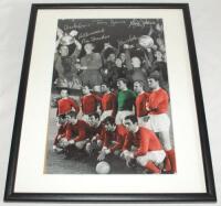Manchester United F.C. 1968. Mono and colour photo montage of the Manchester United team for the 1968 European Cup Final at Wembley, the image depicting the team lined up at the start of the match, and the players celebrating with the trophy having beaten
