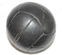 Early football style leather medicine ball. Maker and date unknown. Approx. 9" diameter. G/VG - football