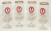 World Cup 1966. Four original Watney Mann drinking glasses produced to commemorate the World Cup in England 1966. The glasses with 'World Cup Willie' colour logo to centre and the wording 'Watney Mann. World Cup Ale' to circular red border. Copyright F.A.