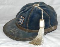 Arthur Milton. Arsenal F.C., Gloucestershire C.C.C. & England. 'Last of the Double Internationals'. Original England international blue velvet cap presented to Milton in 1951/52 for the match against Austria. The cap with embroidered three lions emblem to