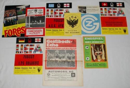 Nottingham Forest F.C. European Cup Champions 1978/79. Full set of eight home and away programmes and the final for all matches played by Nottingham Forest in the competition. Programmes are 1st Round v Liverpool, 13th & 27th September 1978 (Forest won 2-