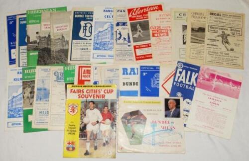 Scottish Football programmes 1950s/1960s. Twenty nine official match and two other programmes. Includes two 'Evening Telegraph Pictorial Souvenirs' for Dundee v Milan, European Cup Semi-final 1962/63, and Dundee United v Barcelona, Fairs Cup Second Round 
