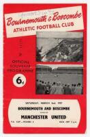 Matt Busby. Official programme for Bournemouth and Boscombe Athletic v Manchester United, F.A. Cup 6th Round, 2nd March 1957. Signed to the front cover by Matt Busby. Horizontal fold, light wear, otherwise in good condition - football