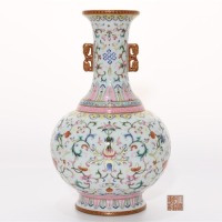 A Famille Rose and Gilt Decorative Vase Qianlong Mark