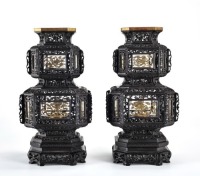 Pair Rosewood Lamp Holders Qing Dynasty