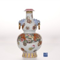 A Famille Rose Double Gourds Vase Qianlong Mark