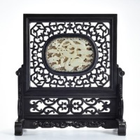 A Carved Jade Inlaid Rosewood Table-screen Qing Dynasty