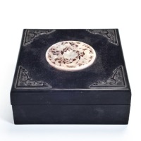 A Carved Jade Inlaid Rosewood Squared Box Qing Dynasty