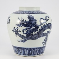 A Blue and White Dragon Jar Qing Style