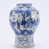 A Blue and White Figural Vase Meiping Ming Style