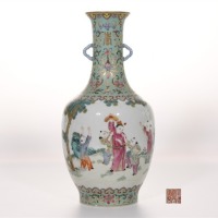 A Famille Rose and Gilt Figural Vase Daoguang Mark